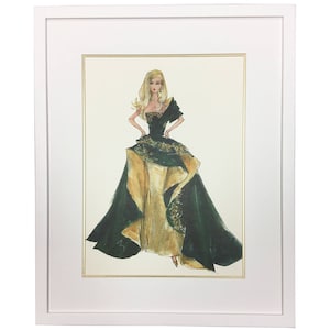 Barbie Couture Giclée Art Print | White Wood Frame, Gold Inlay