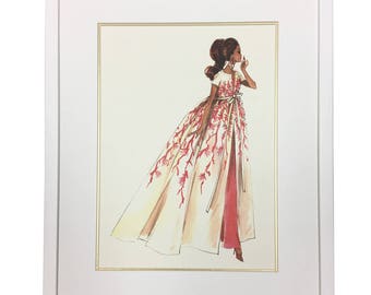 Barbie Coral Sunset Giclée Art Print | White Wood Frame with Mat and Gold Fillet | Available unframed (Print & Mat)