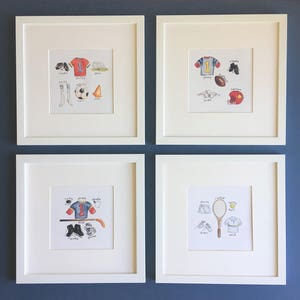 Framed Vintage Sports Wall Art Prints: Set of 6