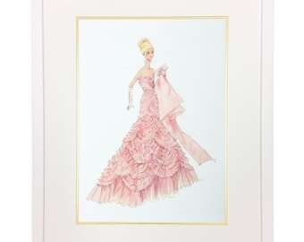 Barbie Couture Pink Evening Dress, Vintage Barbie Prints, Girl Prints, Barbie Print, Children's Prints