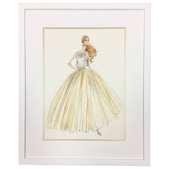 Barbie Couture Evening Dress Art Print | Framed Gicle with White Wood Frame