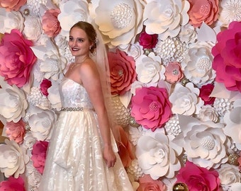 Wedding Flower Backdrop Wall Rental- Wall #73  Mix Flowers in Pink and White flowers with jewels