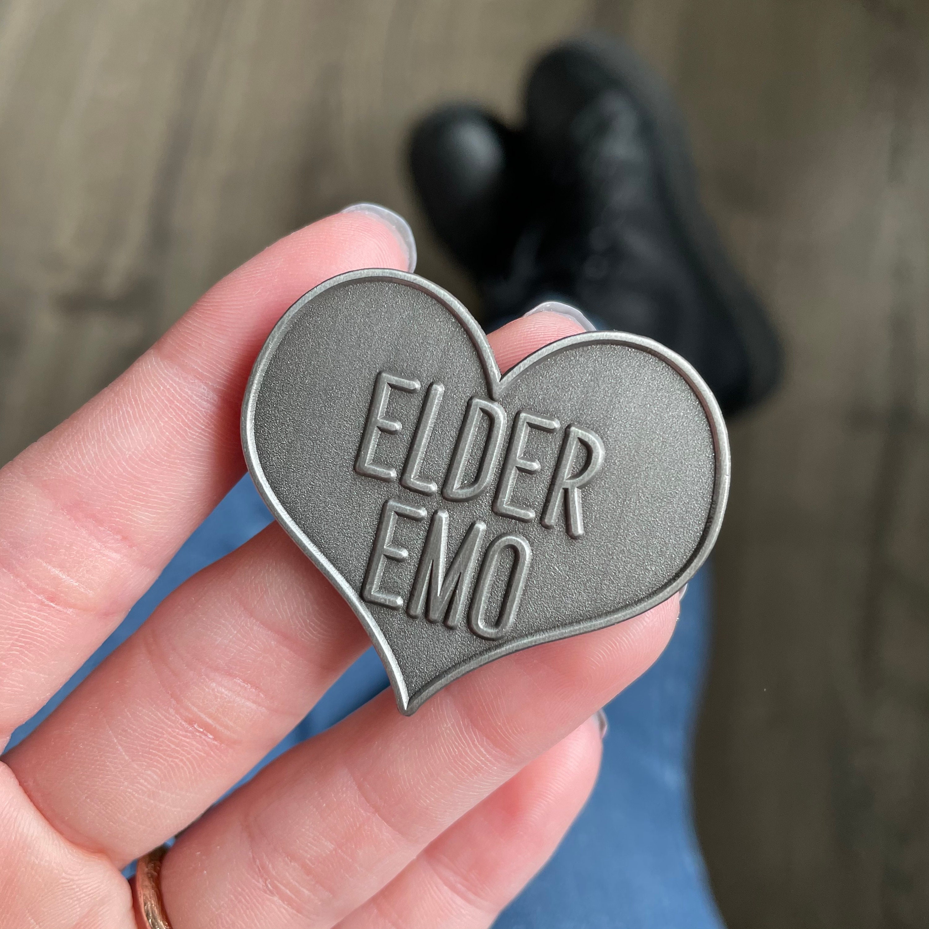 Antique Silver Elder Emo Enamel Pin 