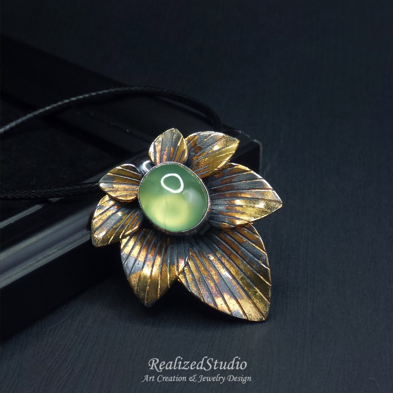 9.3ct Prehnite 24K Gold Foil KeumBoo Sterling Silver Plant Etsy