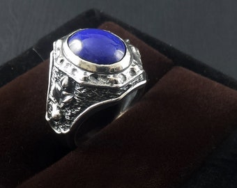 Lapis Lazuli Sterling Silver 925 Rock Textured Handmade Artisan Dome Ring - Petragharti Series by RealizedStudio