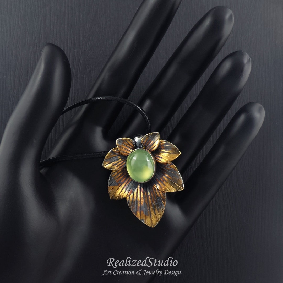 Green Prehnite 24K Gold Foil Keumboo Sterling Silver Plant Etsy