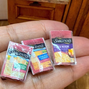 1:12 Dollhouse Shredded Cheese Pack, Miniature Food in 1/12th Scale, Dollhouse Kitchen Miniature Groceries, Dollhouse Refrigerator Food