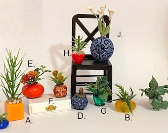 1:12 Scale Miniature Dollhouse Plants, Boho Room Decor