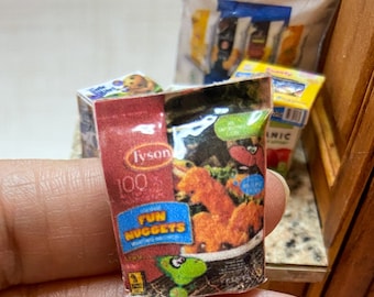 1:12 Dollhouse Miniature Chicken Nuggets, Miniature Replica in 1/12th Scale of a Bag of Dinosaur Fun Nuggets