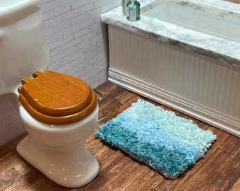 1:12 Dollhouse Miniature Rug, Bathroom Modern Dollhouse Rug, Handmade Doll Décor, Beach, Nautical, Ocean Blue