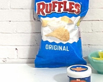 1:12 Dollhouse Miniature Chips & Dip Set.  Realistic Dollhouse Snack Food