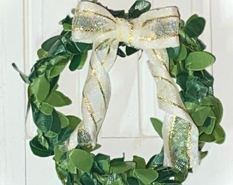 Miniature Christmas Wreath with Bow, Dollhouse Holiday Decor