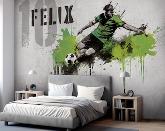Fussball Tapete mit Namen Farben des Lieblingsvereins Kinderzimmer Soccer Fototapete Fußball Name, Vereinsfarben und Größe nach Wunsch