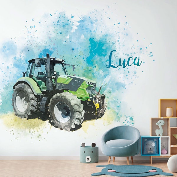 Traktor Tapete mit Namen Kinderzimmer - personalisiert und anpassbar!