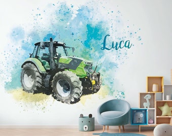 Tractorbehang met naam kinderkamer - gepersonaliseerd en personaliseerbaar!