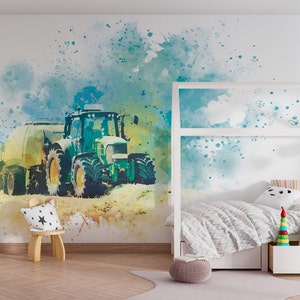 Tractorbehang met naam gepersonaliseerd kinderkamerbehang afbeelding 8