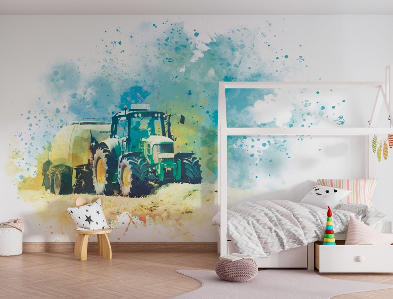 Tractorbehang met naam gepersonaliseerd kinderkamerbehang afbeelding 8