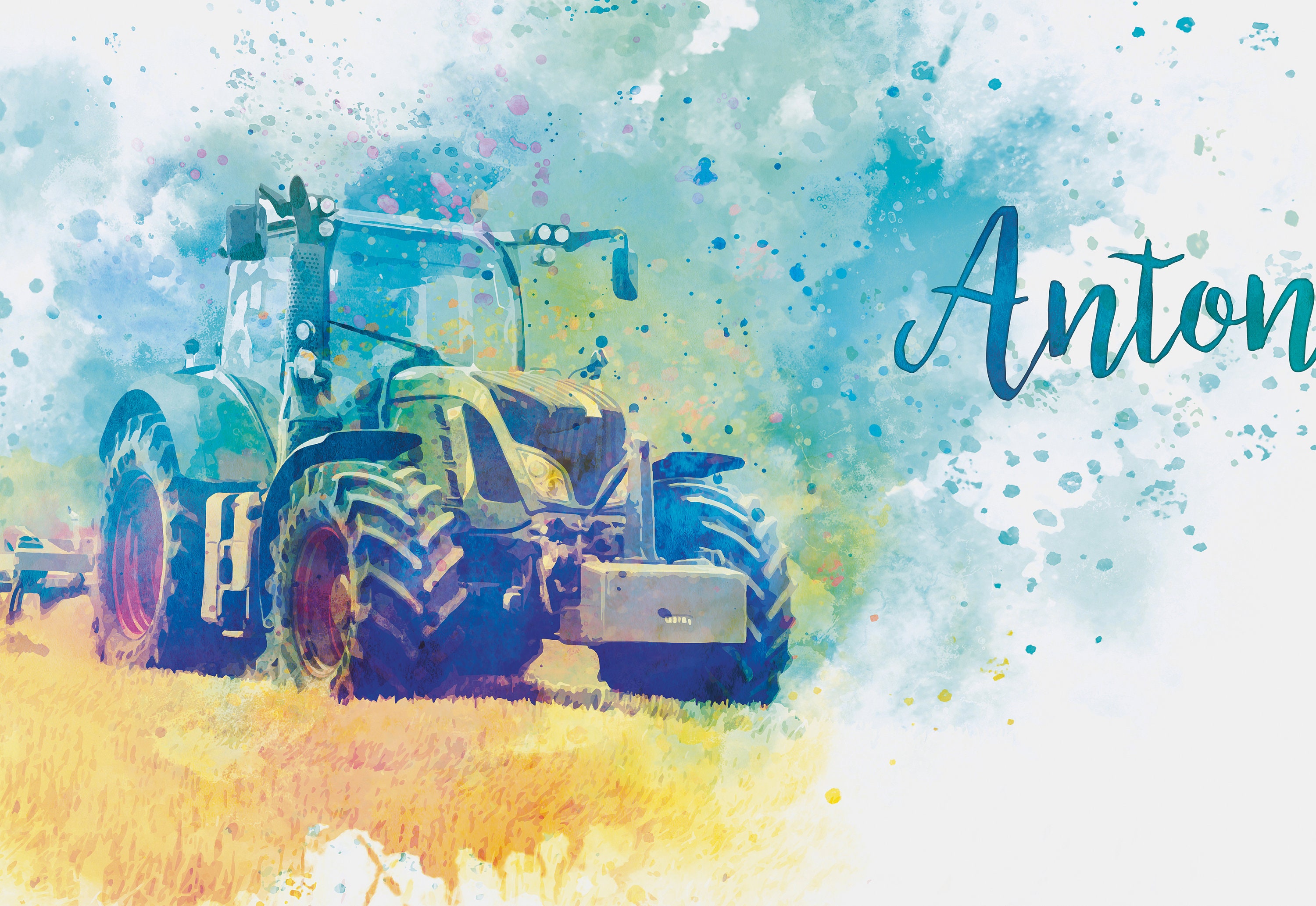 Traktor Tapete mit Namen Trecker Tapete Kinderzimmer - Etsy.de