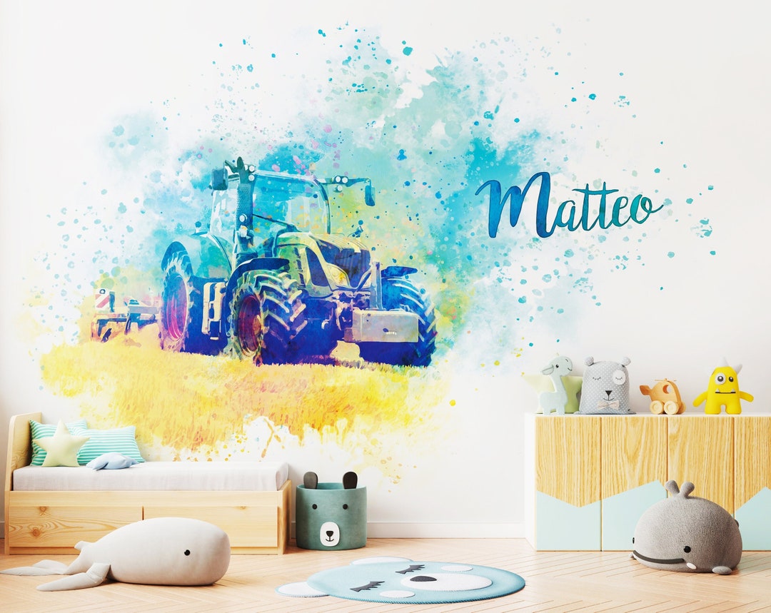 Traktor Tapete mit Namen Trecker Tapete Kinderzimmer - Etsy.de