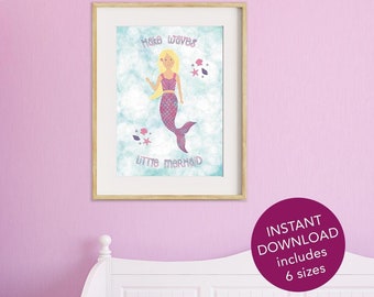 Mermaid Nursery Print – Blonde Mermaid Illustration (Digital Download)
