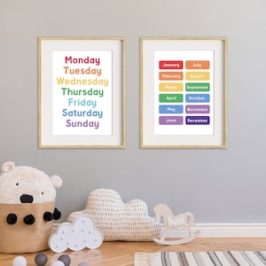 Set of 2 Educational Prints, Days and Months Prints, Days of the Week & Months Classroom Posters, Montessori Prints