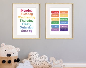 Stampe didattiche sui giorni e sui mesi, poster per la classe (download digitale)