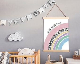 Stampa per cameretta dei bambini con arcobaleno pastello, regalo per baby shower (download digitale)