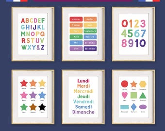 Stampe didattiche francesi, decorazioni per aule di homeschooling (download digitale)