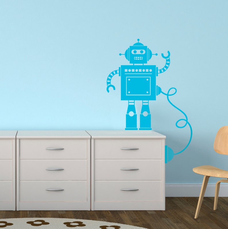 robot with wire wall sticker robot wall sticker vinyl | etsy