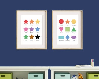 Stampe didattiche sui colori e le forme, poster per la classe (download digitale)