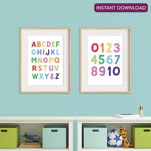 Set of 2 Educational Prints, Alphabet and Numbers Prints, Letters & Numbers Classroom Posters, Montessori Prints