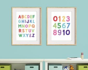 Stampe di alfabeto e numeri, poster per la classe Montessori (download digitale)