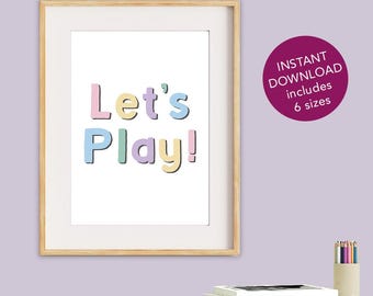 Stampa per cameretta dei bambini "Let's Play Pastel" - Decorazione murale per la sala giochi (download digitale)