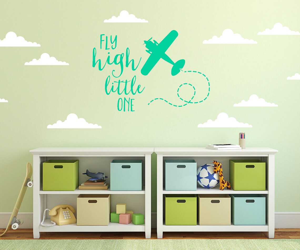 Fly High Little One Aeroplane Wall Sticker Plane Quote Wall Etsy