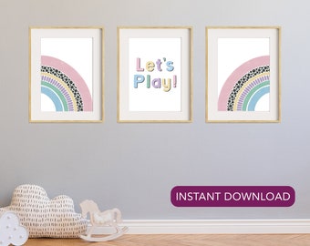 Stampe per cameretta arcobaleno – Let's Play Pastel Wall Art, set da 3 (download digitale)