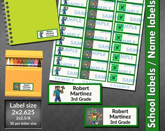 Mine Labelsminecrafters Name Labelsschool Labelsname Etsy