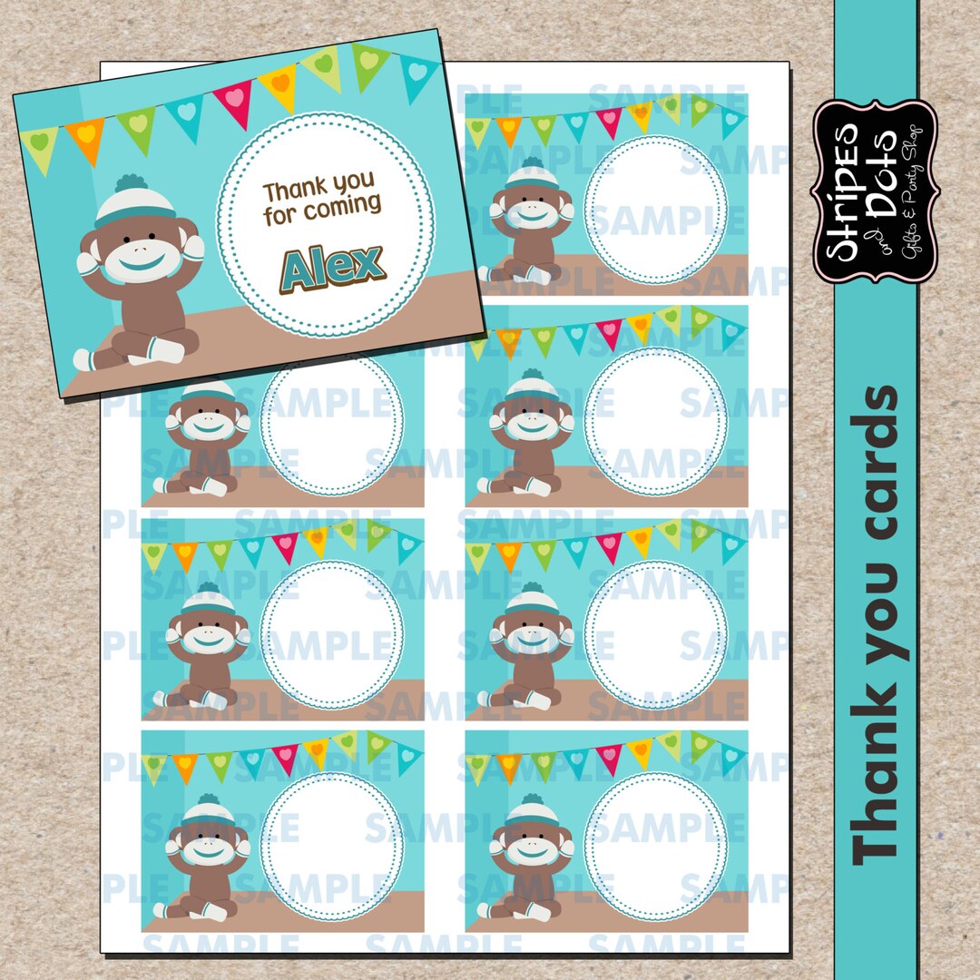 Sock Monkey Printable Labelssock Monkey Name Cardssock Etsy