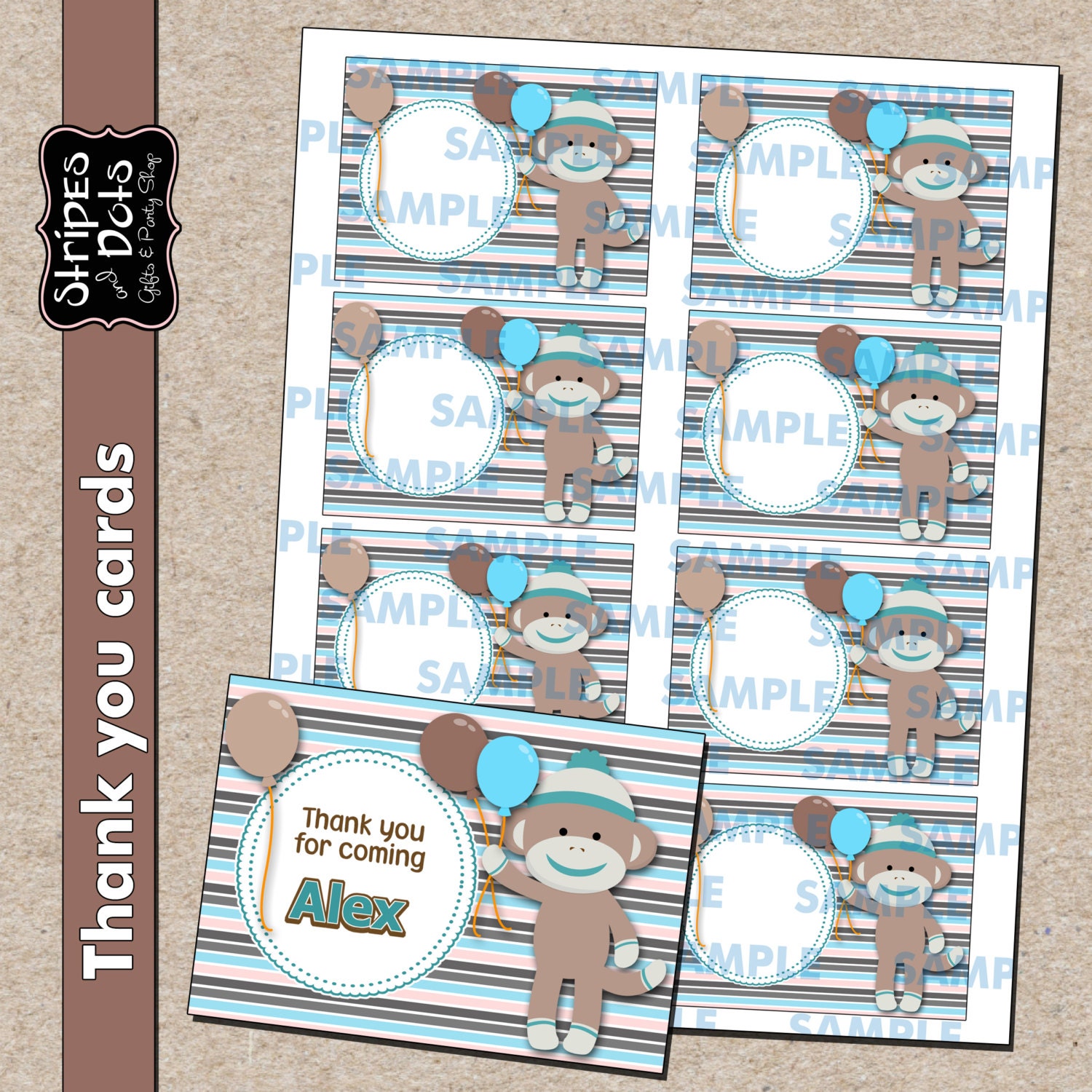 Sock Monkey Printable Labelssock Monkey Name Cardssock Etsy