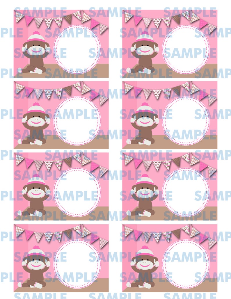 Sock Monkey Printable Labelssock Monkey Name Cardssock Etsy