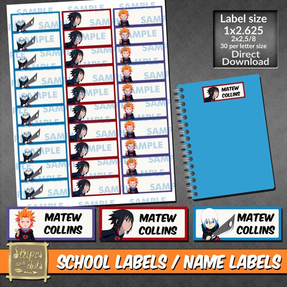 Anime Labelsanime Name Labelsschool Labelsname Etsy