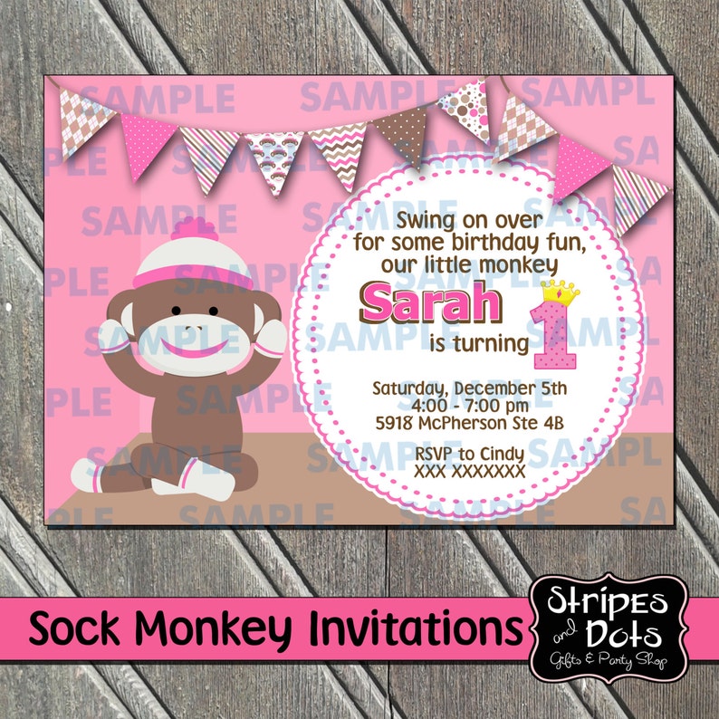 Sock Monkey Invitationsock Monkey Partysock Monkeykids Etsy