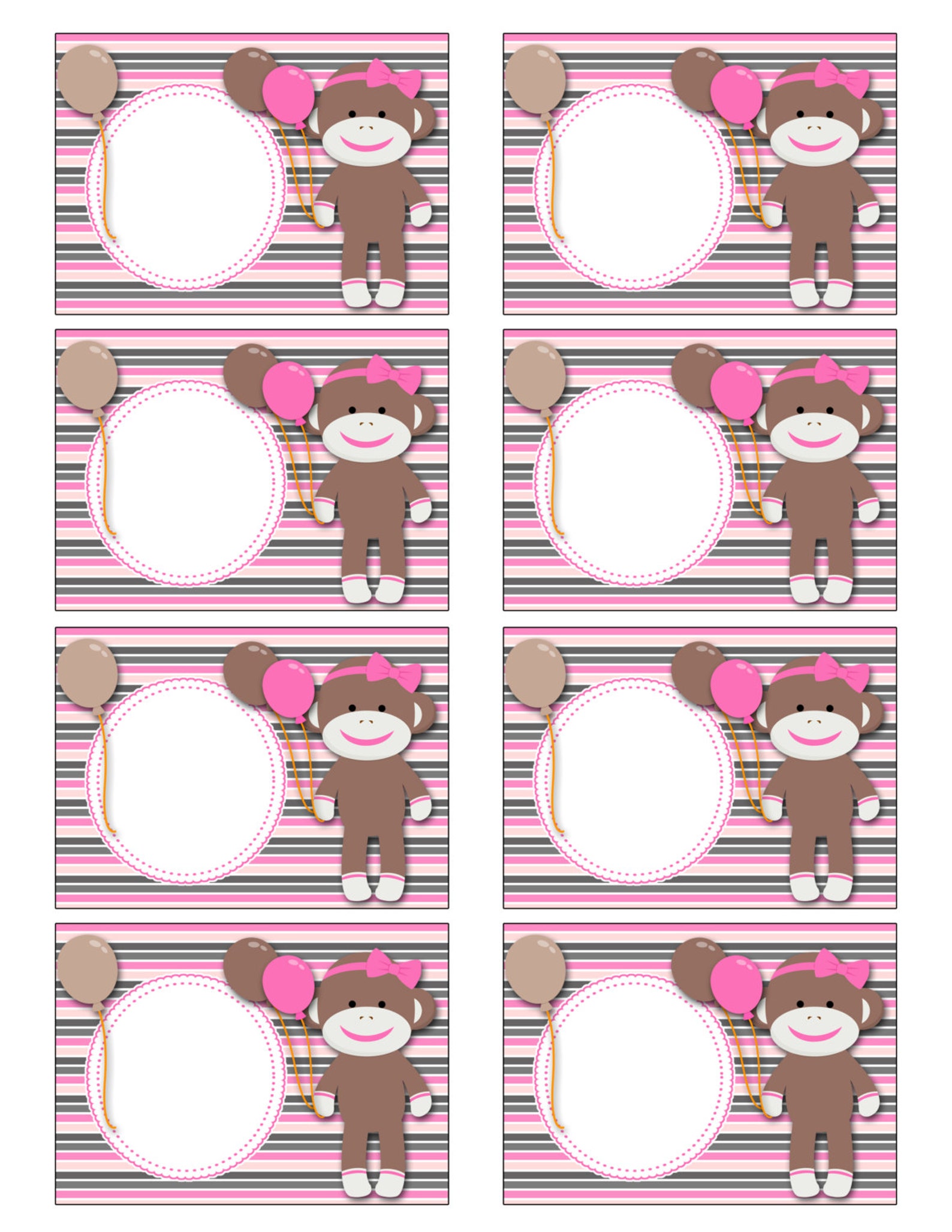 Sock Monkey Printable Labelssock Monkey Name Cardssock Etsy