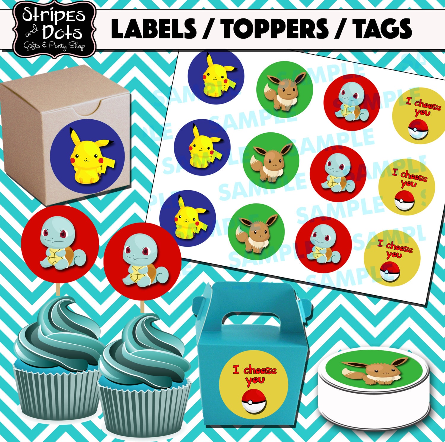 Printable Pokemon Cupcake Topperspokemon Stickerspokemon Etsy