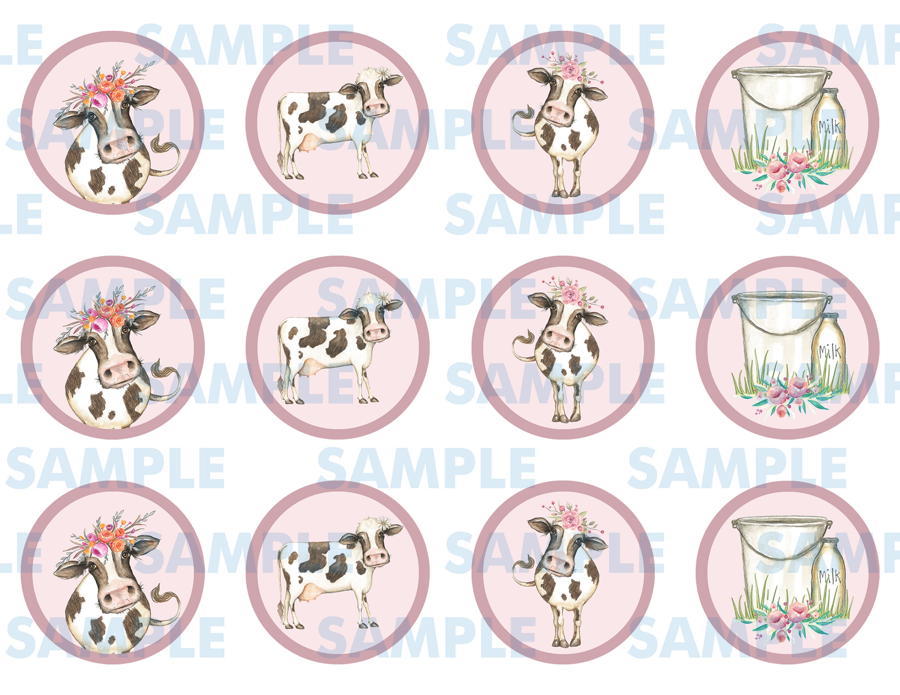 Printable Cow Cupcake Topperscow Stickerscow Topperscow Etsy