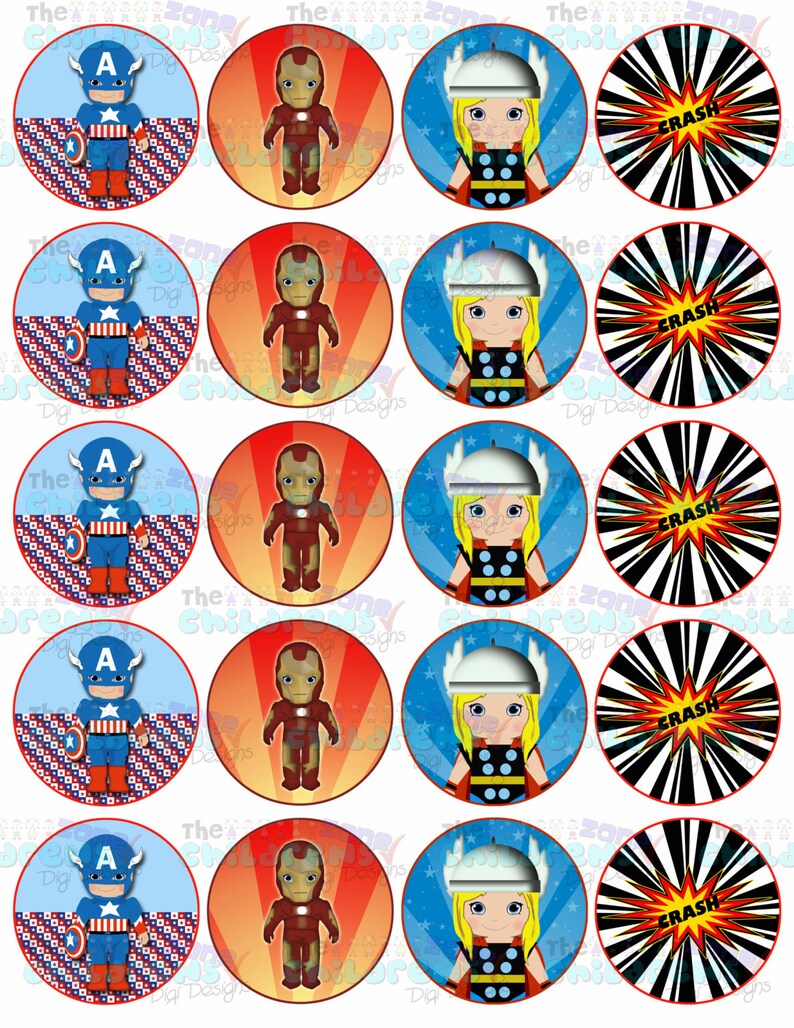 Printable Superhero Cupcake Toppers Superhero Etsy
