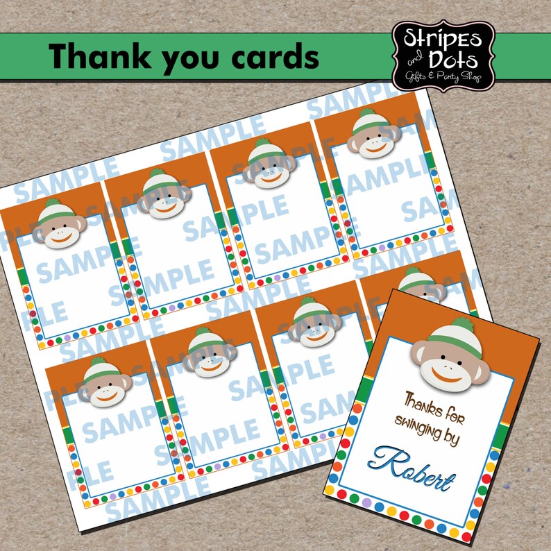 Sock Monkey Printable Labelssock Monkey Name Cardssock Etsy