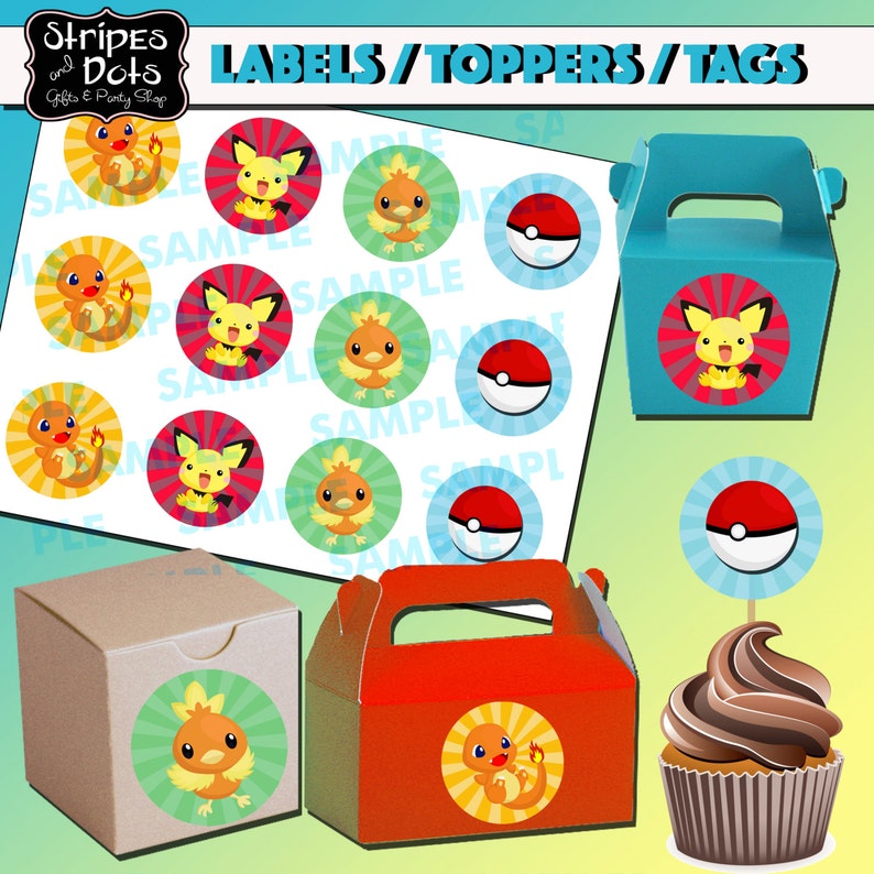 Printable Pokemon Cupcake Topperspokemon Stickerspokemon Etsy Finland