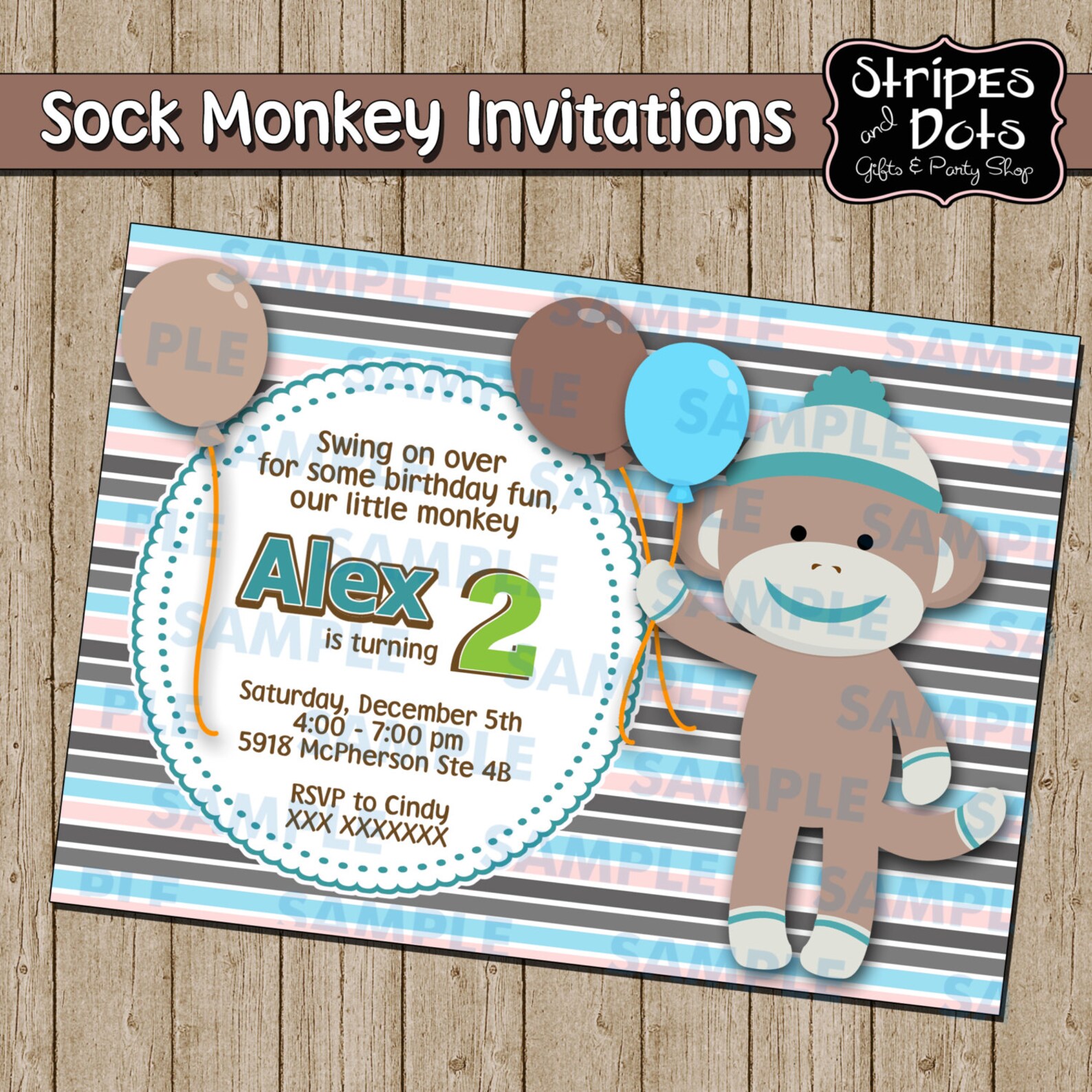 Sock Monkey Invitationsock Monkey Partysock Monkeykids Etsy