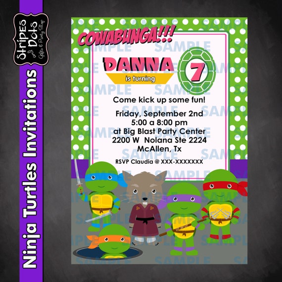 Invitation De Tortues Ninja Tortues Invitation Fete Des Etsy