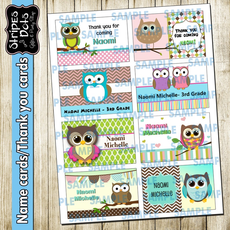 Eulen bedruckbare Etiketten 1 Eulen Namenskarten Owl